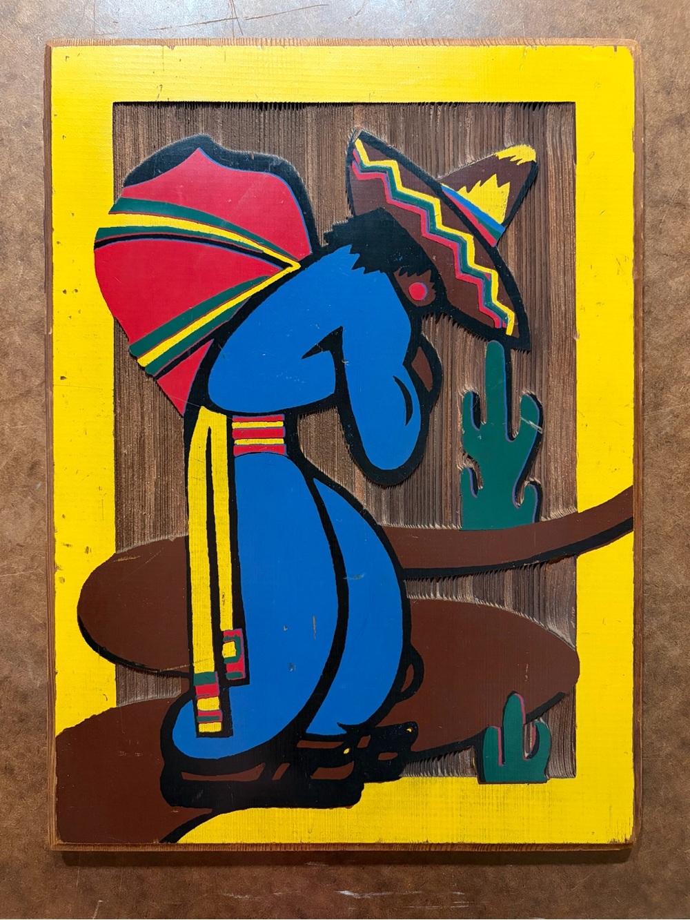 Vintage- Rare 1930's Greetings From California Hand Carved Redwood Spanish Art